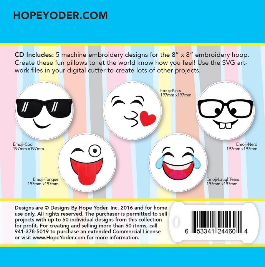 Emojis Pillow Palz Embroidery CD w/SVG - Designs by Hope Yoder