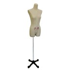 PGM-Pro 602F dress form on adjustable metal stand with a black cross-base.