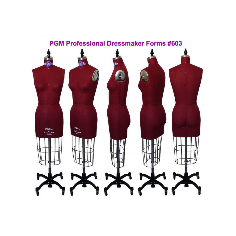 PGM-Pro 603 - Maroon Dressmaker Ladies Form with Hip, sizes 4-12