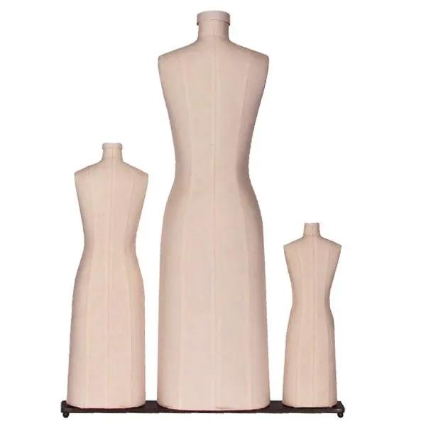 Dress form set: three beige dress forms on a wheeled base