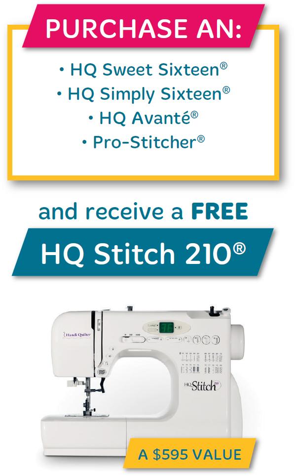 Advertisement for HQ Stitch 210 Machine with Machine Image
