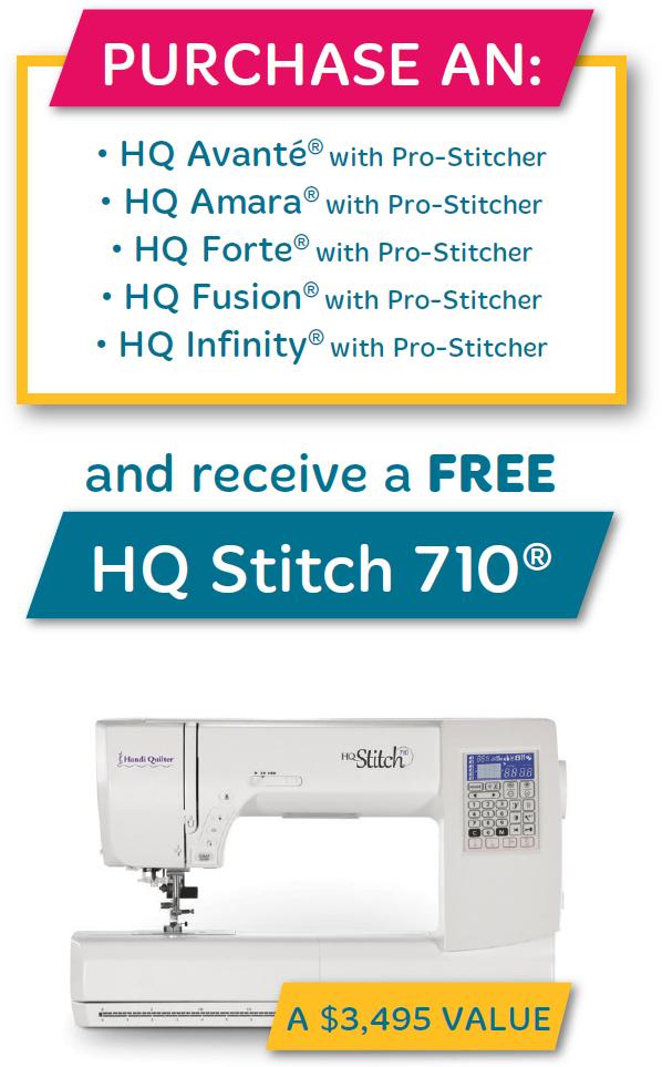 Advertisement for Handi Quilter Stitch 710 Sewing and Quilting Machine with Machine Image