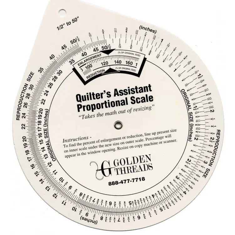 Quilter's Assistant Proportional Scale by Golden Threads, circular beige plastic quilting ruler accessory