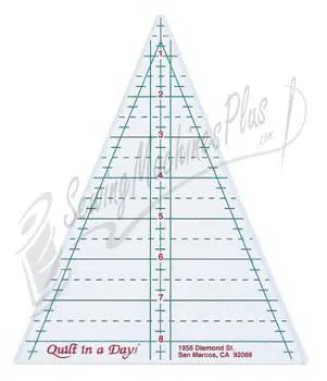 Kaleidoscope Triangular Ruler by Quilt in a Day, clear plastic with teal measurement lines.