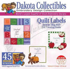 Quilt Labels embroidery designs CD-ROM by Dakota Collectibles, 45 designs, 5x7 sewing fields (970350).