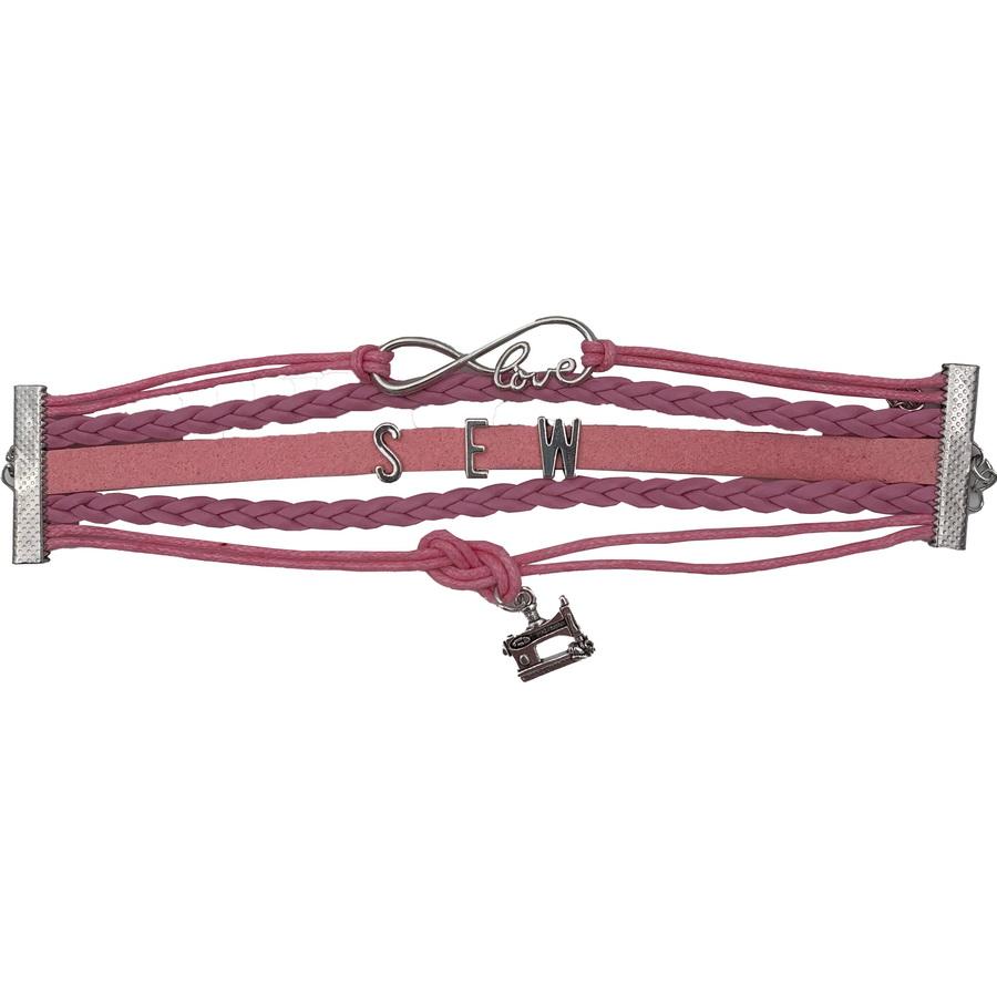 Amanda Jayne Love Sew & Machine Charm Bracelet w/Leather Strap (Pink)