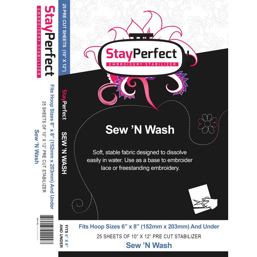 StayPerfect PreCut Sew N Wash Stabilizer - 25 Sheets - Sewingmachinesplus.com