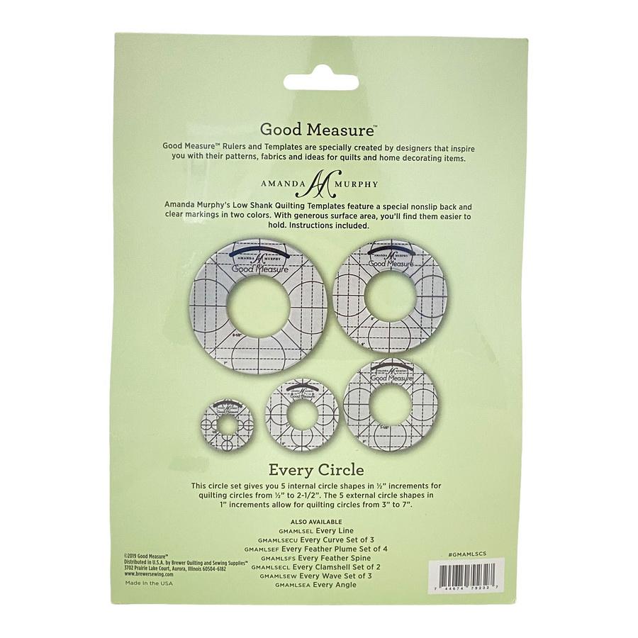 Good Measure Low Shank Circle Quilting Template Ruler 5 PC Set - Sewingmachinesplus.com