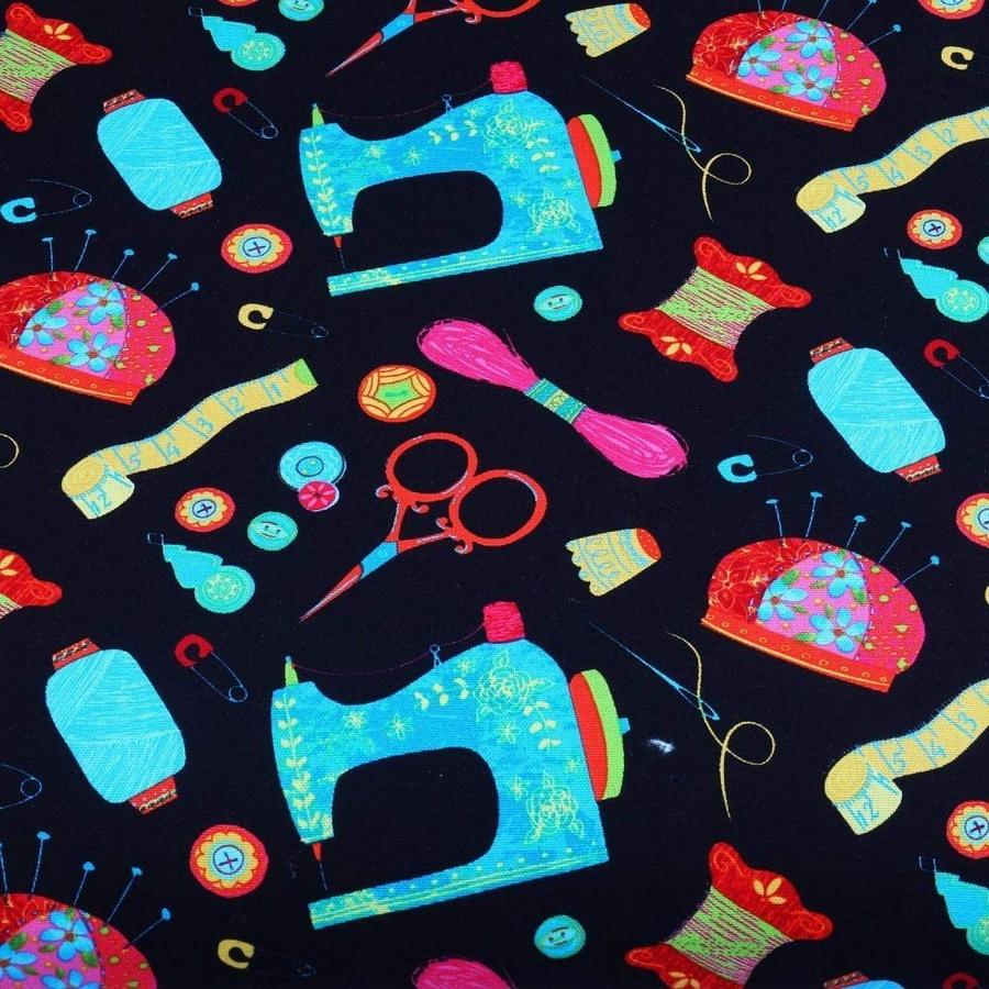 Arrow Wooden Sewing Chair - Blue - Black Notions Fabric 7019B