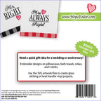 Mr. Right & Mrs. Always Right Embroidery CD w/SVG - Designs by Hope Yoder