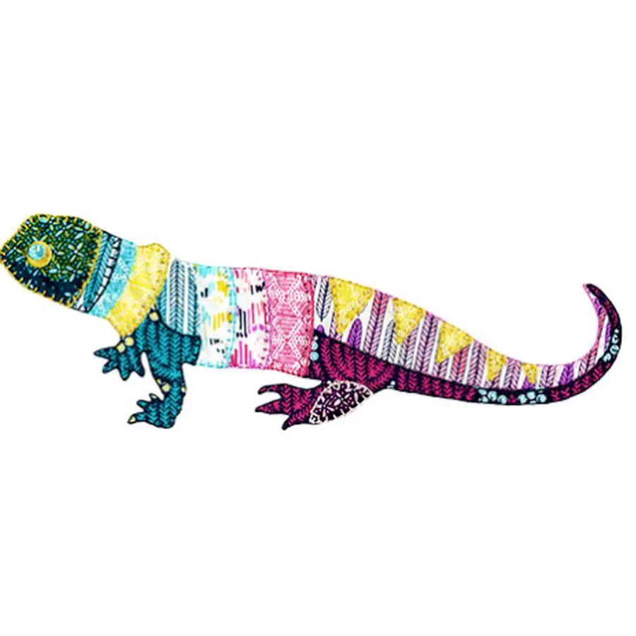 Anita Goodesign Blanket Stitch Animals sewing pattern, colorful patchwork lizard design