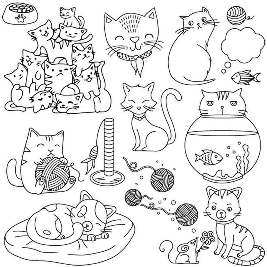 Threaders Embroidery Transfer Sheets - Pets: cats, fish bowl, yarn balls and accessories illustration set