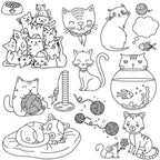 Threaders Embroidery Transfer Sheets - Pets: cats, fish bowl, yarn balls and accessories illustration set