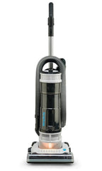Simplicity S20PET Symmetry bagless upright vacuum with transparent canister, black body, and long silver wand.