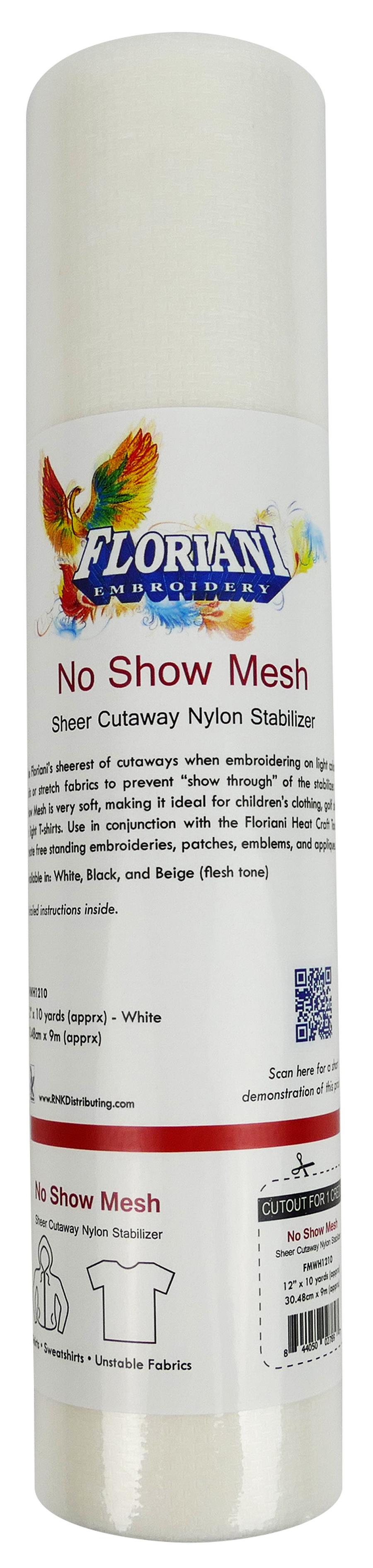 Floriani White No Show Mesh Sheer Cutaway Stabilizer, 12 in. x 10 yds.