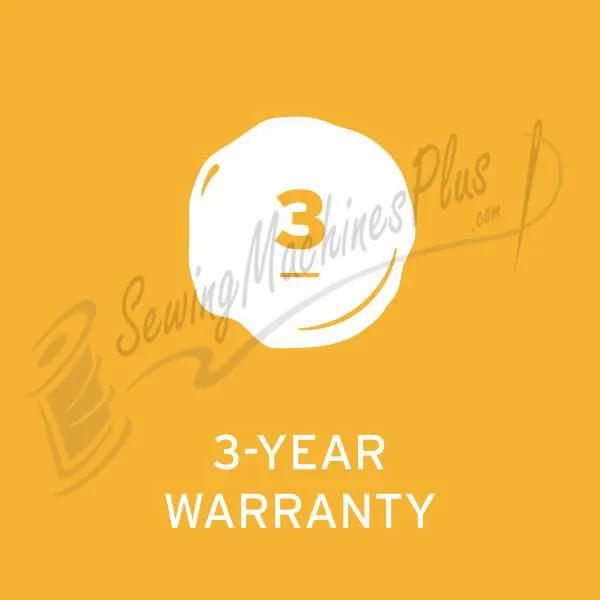 Garment steamer warranty badge on orange background, 3-year warranty