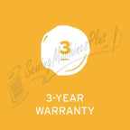 Garment steamer warranty badge on orange background, 3-year warranty