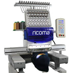Ricoma RiCOMA 1501PT 15-needle embroidery machine with blue cover, stand and software.