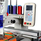 RiCOMA 1501PT 15-needle embroidery machine with stand and control panel, Ricoma logo, blue/purple/red thread spools