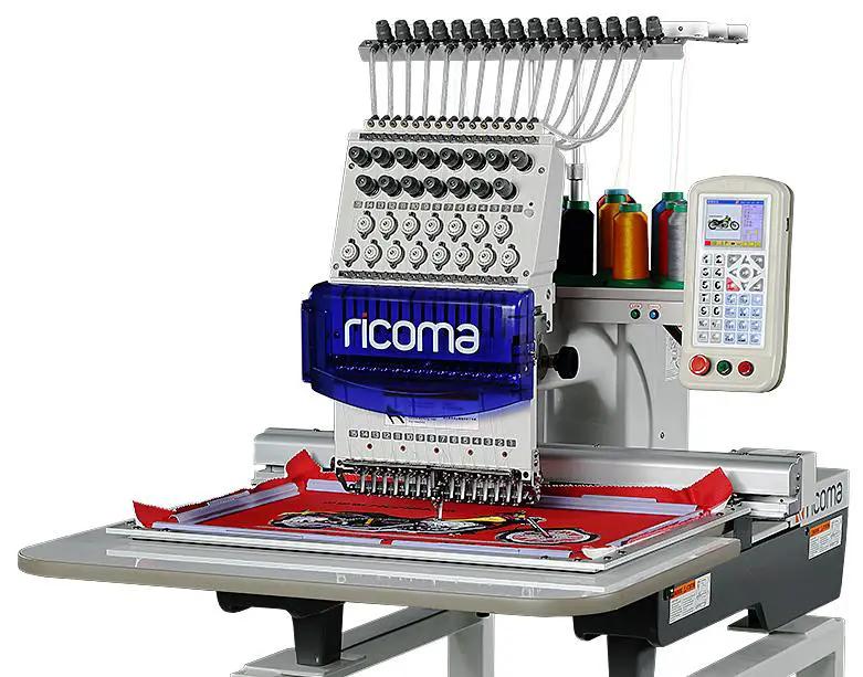 RiCOMA 1501PT 15-needle embroidery machine with stand and software, blue front cover