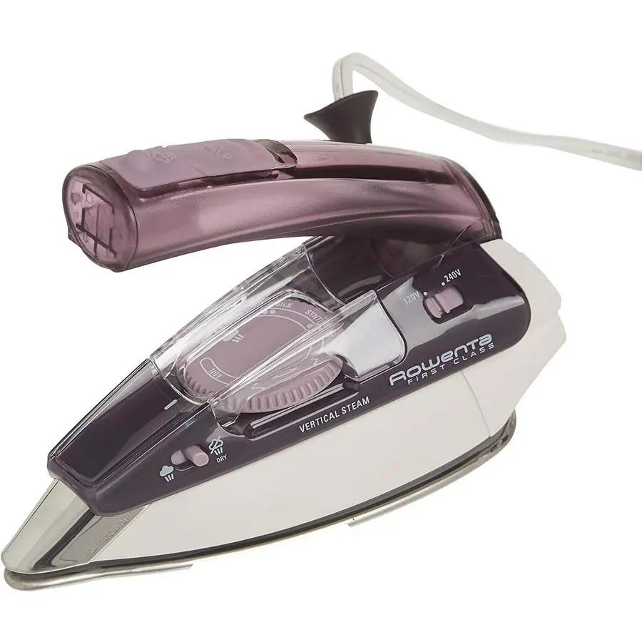 Rowenta DA1560 compact travel iron with dual voltage, purple and white finish.