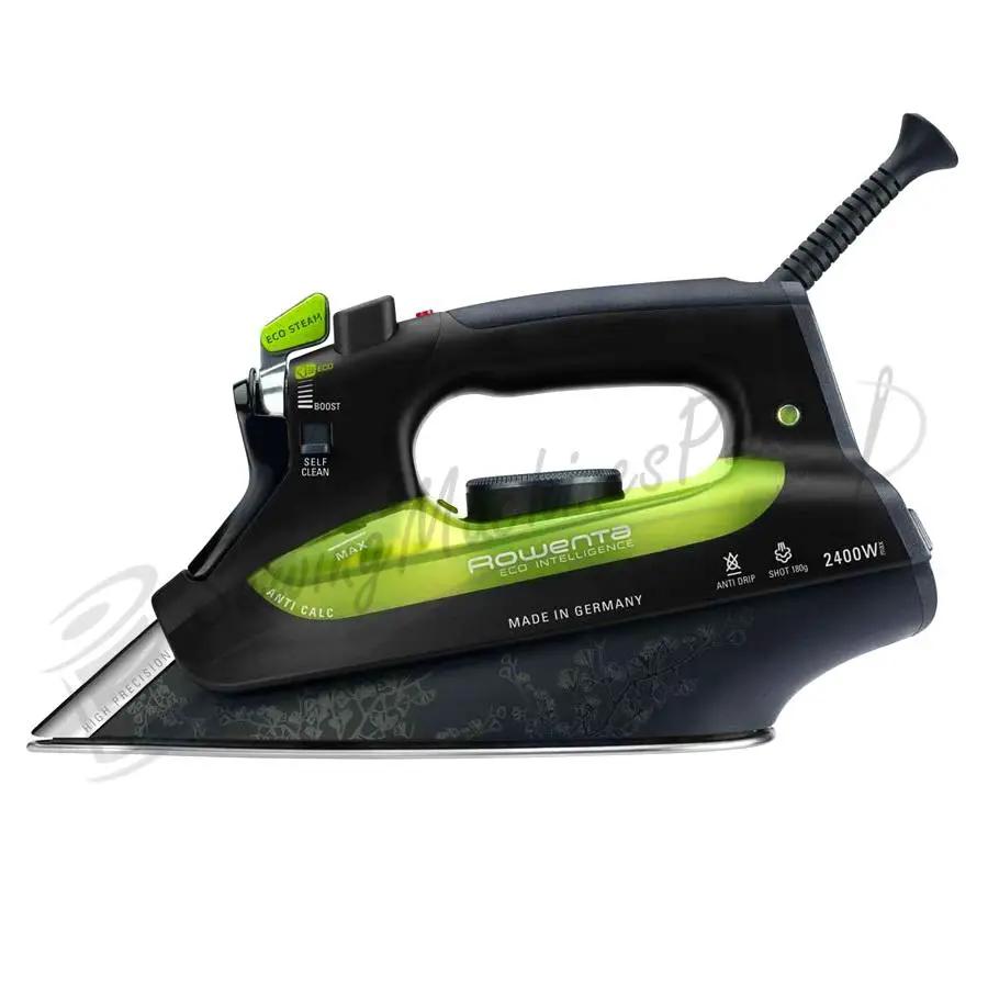 Rowenta Eco Intelligence iron, black with lime-green water tank, 2400W, anti-drip