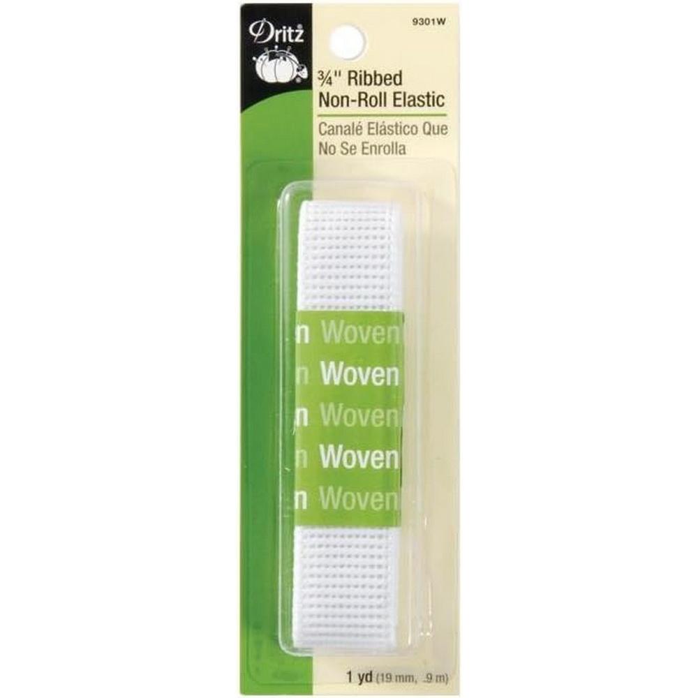 Dritz 9301W Ribbed Non - Roll Woven Elastic, White, 3/4 - Inch by 1 - Yard - Sewingmachinesplus.com