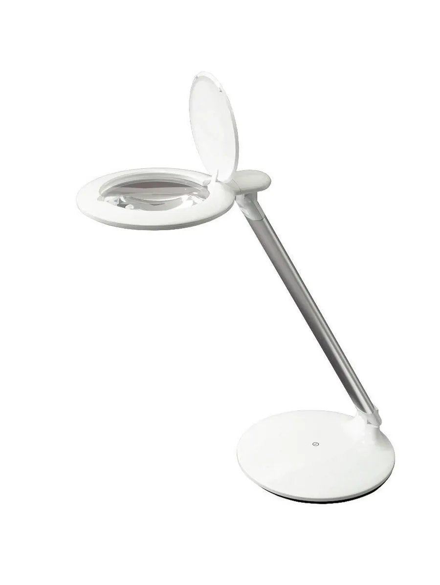 Daylight Halo 8D table magnifying lamp; white finish, adjustable arm