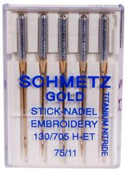 Schmetz Gold Titanium Embroidery Needles Size 75/11