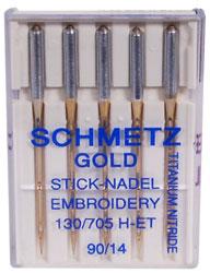 Schmetz Gold Titanium Embroidery Needles Size 90/14