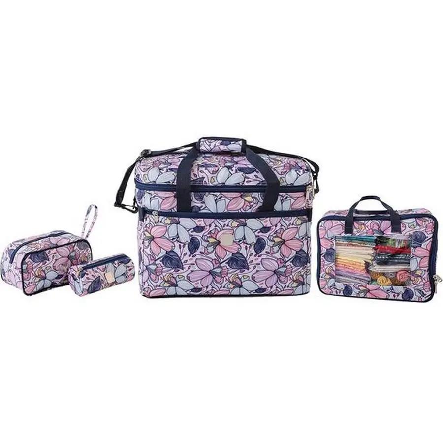 Bluefig Quilters Charm Pack Combo: Project Bag, Fat Quarter Bag, Zipper Bag and Wrist Bag - Maisy - Sewingmachinesplus.com