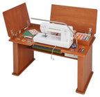 Koala Sewing Station Cabinet in teak wood with sewing machine and thread spool storage