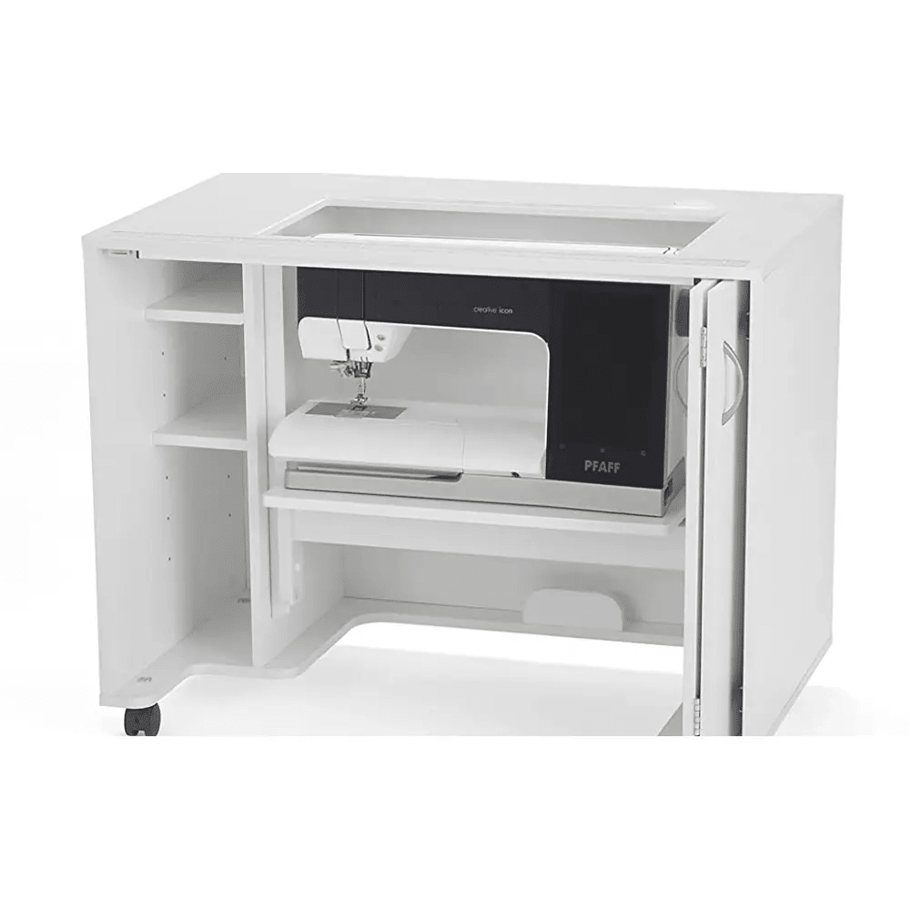 Arrow Mod Squad 4 Piece Sewing Cabinet on wheels with Pfaff sewing machine inside