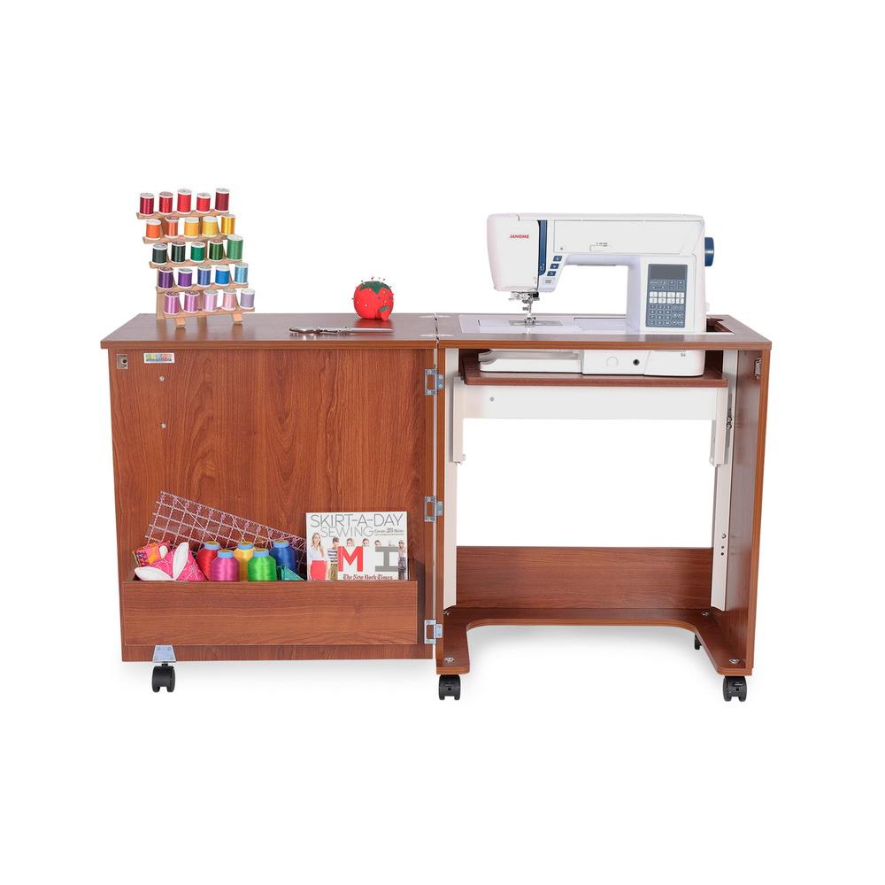 Arrow 105 Judy Sewing and Craft Table with Storage and Adjustable 3 - Position Lift - Teak - Sewingmachinesplus.com