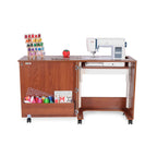 Arrow 105 Judy Sewing and Craft Table with Storage and Adjustable 3 - Position Lift - Teak - Sewingmachinesplus.com
