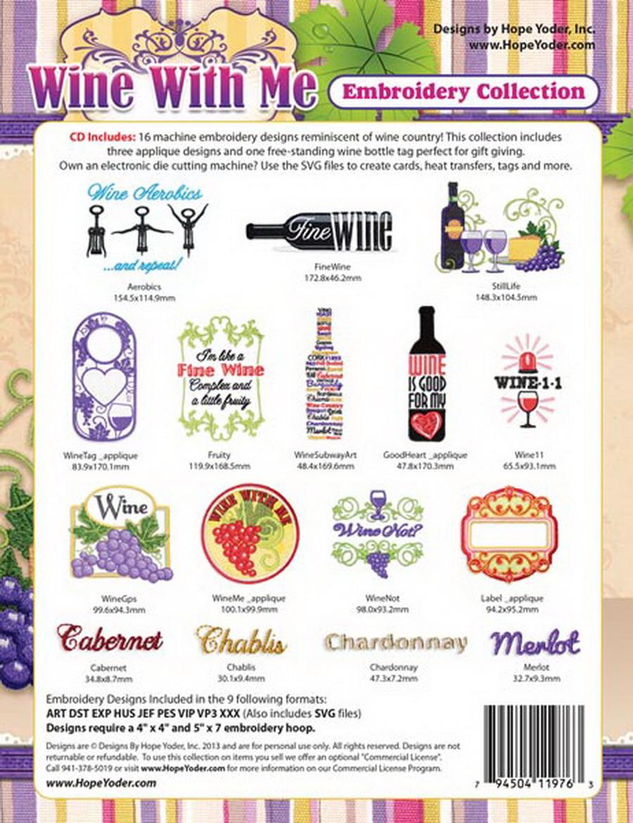 Wine With Me Embroidery CD w/SVG - Designs by Hope Yoder