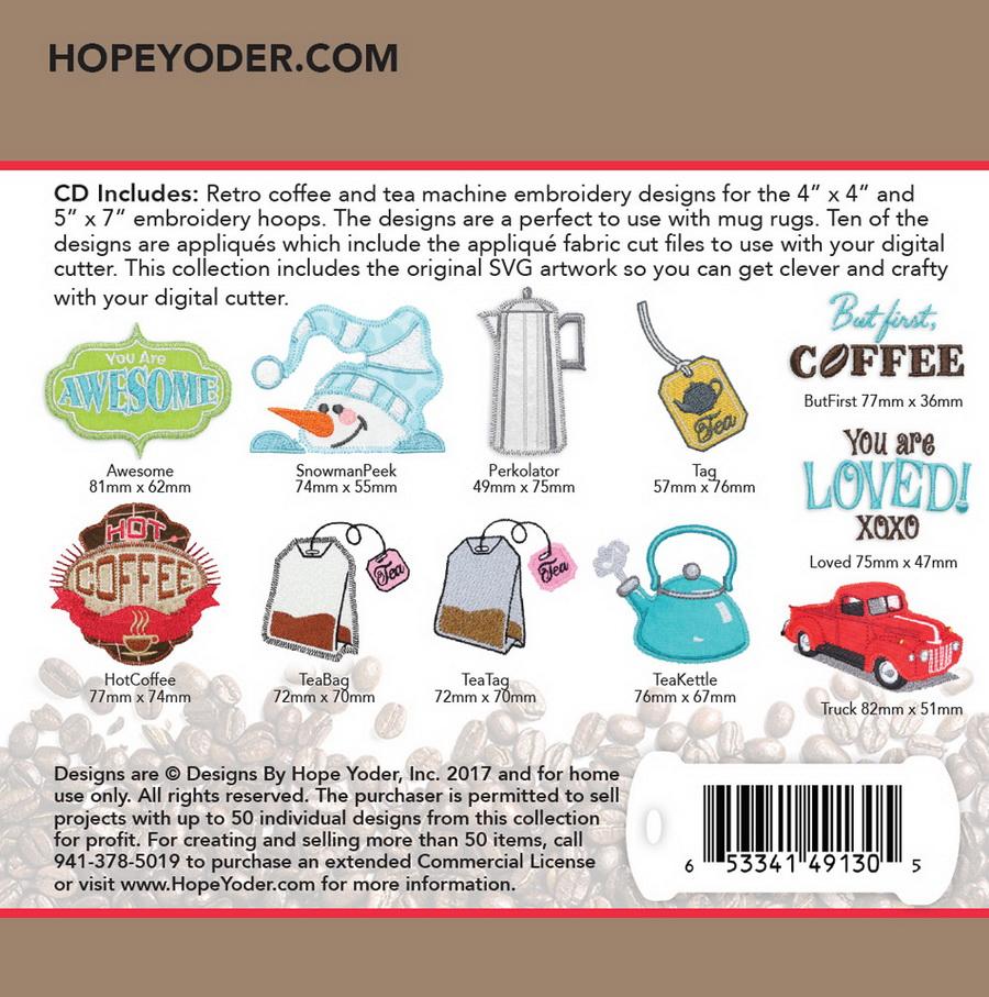 Morning Perks Applique Embroidery CD w/SVG - Designs by Hope Yoder