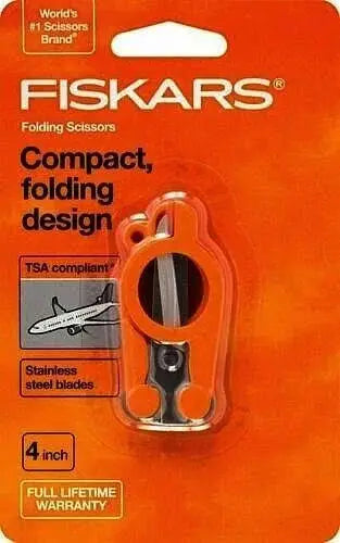 4-inch folding scissors by Fiskars, orange, stainless steel blades
