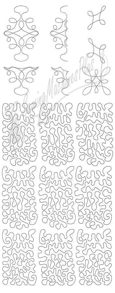 DIME shortE embroidery designs set featuring ornamental monograms and repeating stitch-grid patterns in black