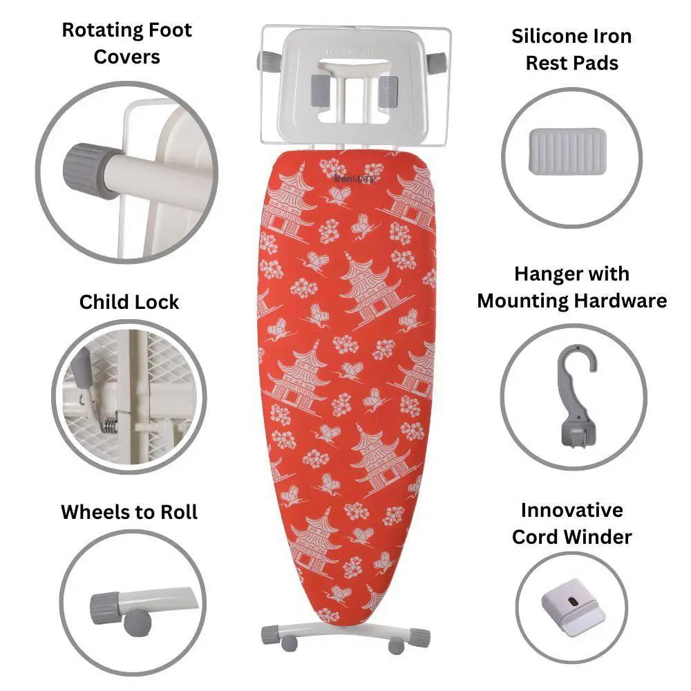 ironMATIK Space Surfer Premium Ironing Board in Pagoda Orange - Sewingmachinesplus.com