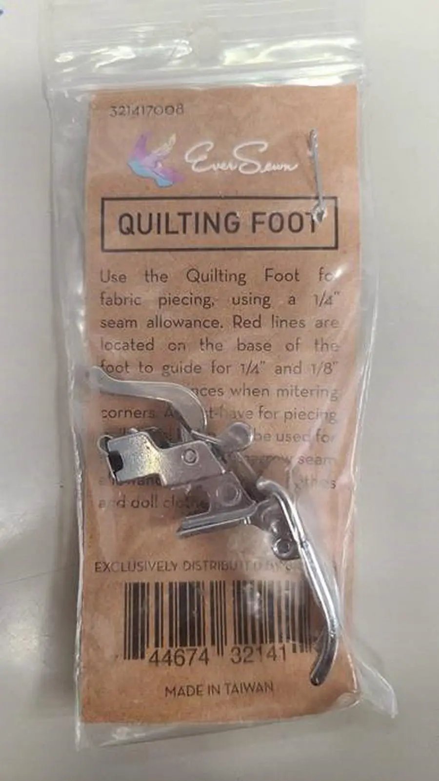 Quilting foot presser for Singer sewing machines, 1/4 inch guide, metal foot in plastic packaging