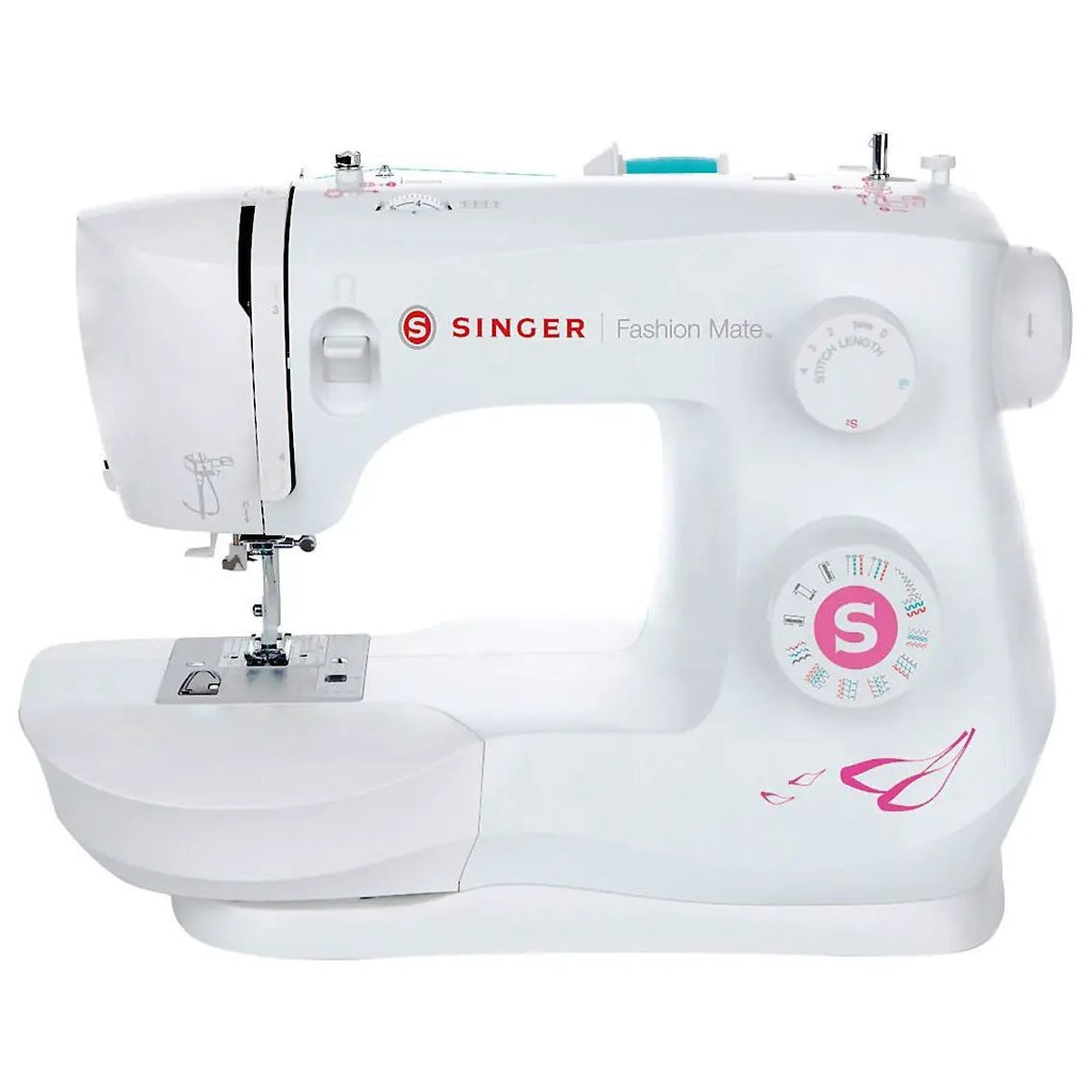 Singer Fashion Mate sewing machine 3333, white with pink accents and visible Singer logo.