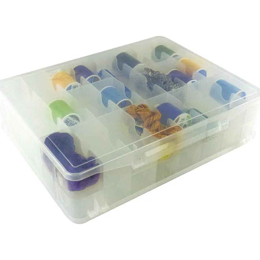 Creative Options double-sided clear craft storage case with multiple compartments and thread spools for notions
