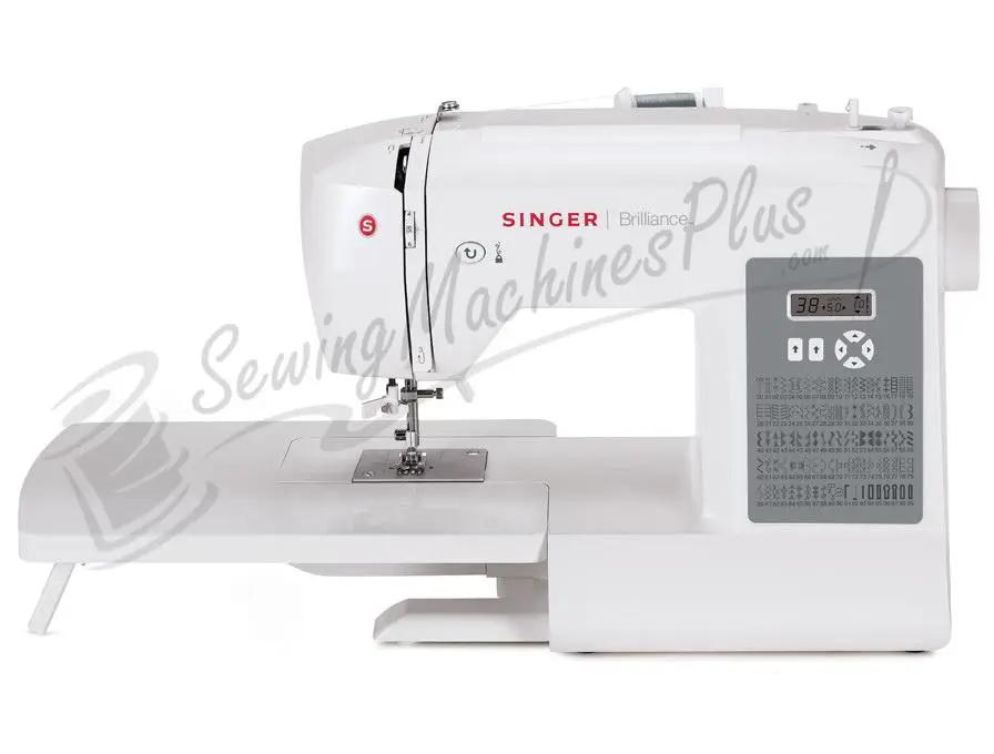 Singer 6199 Brilliance electronic sewing machine, white with digital display panel.