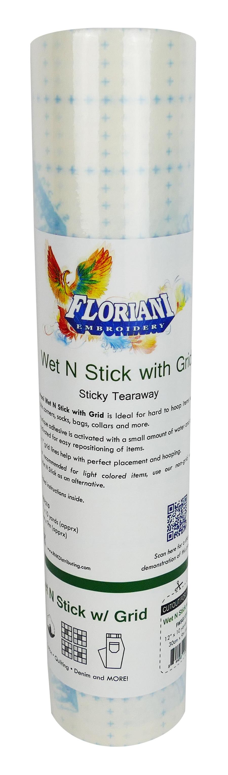 Floriani Wet N Stick Tearaway Stabilizer with Grid, 12 in. x 10 yds.