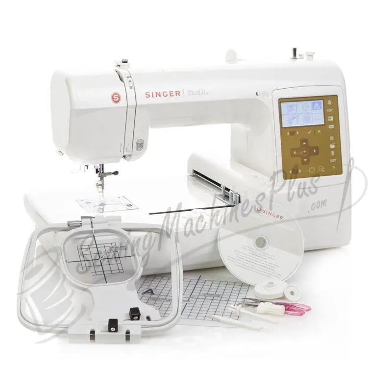 Singer S10 Studio embroidery machine, white industrial-grade with touchscreen display and included hoop set.