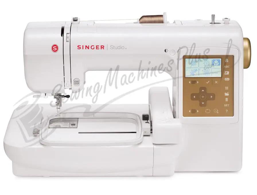 Singer S10 Studio embroidery machine, white industrial-grade model with touchscreen control panel