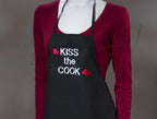 Apron in black with Kiss the Cook embroidery and red heart accents