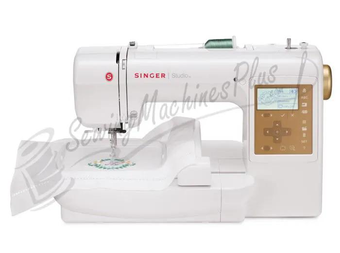 Singer S10 Studio embroidery machine, white with a gold touchscreen control panel