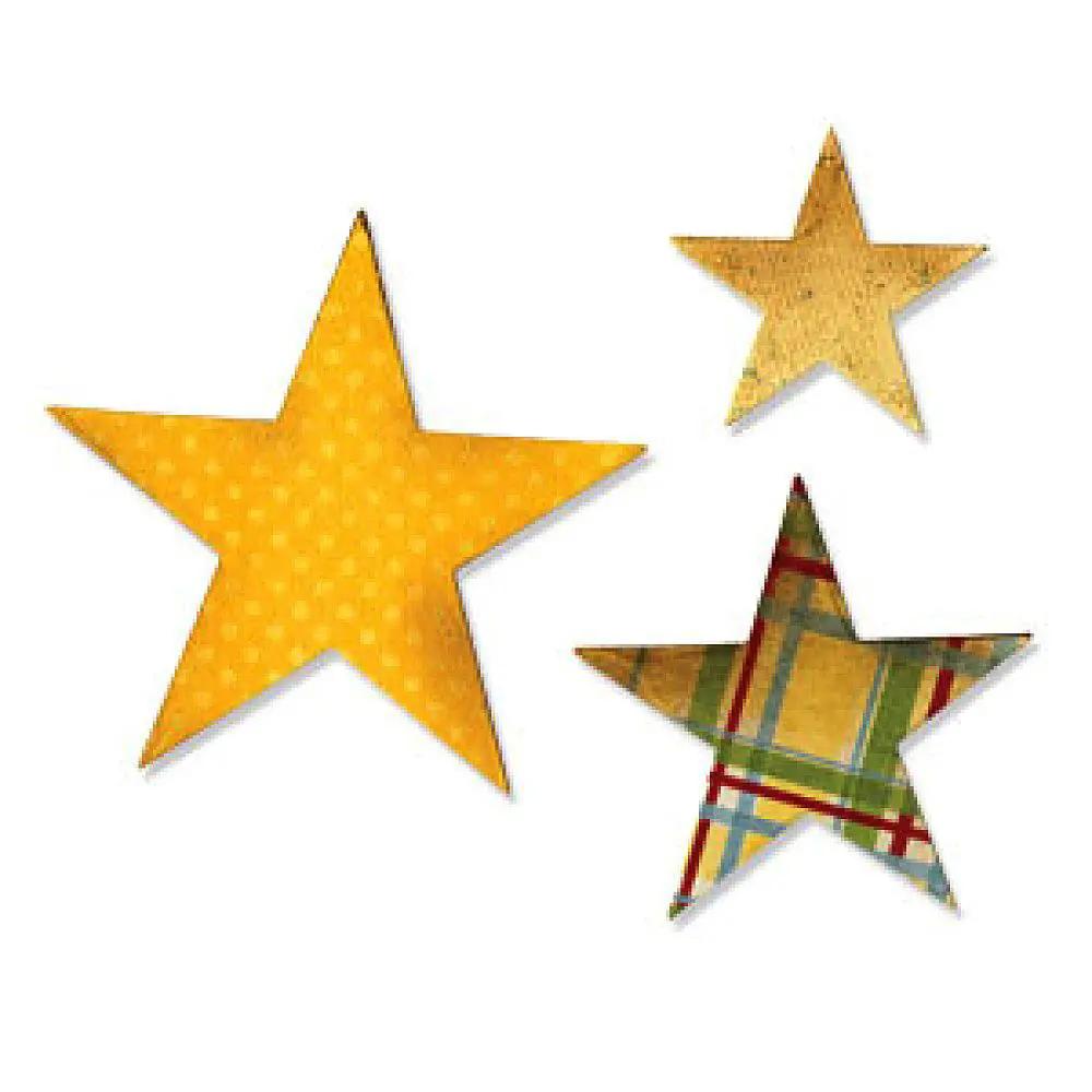 Sizzix Bigz Die Stars set of 3 decorative cutting dies in yellow, gold, and plaid